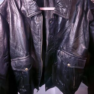 Men’s Genuine Leather Jacket Black Size Medium Zip Front Unbranded